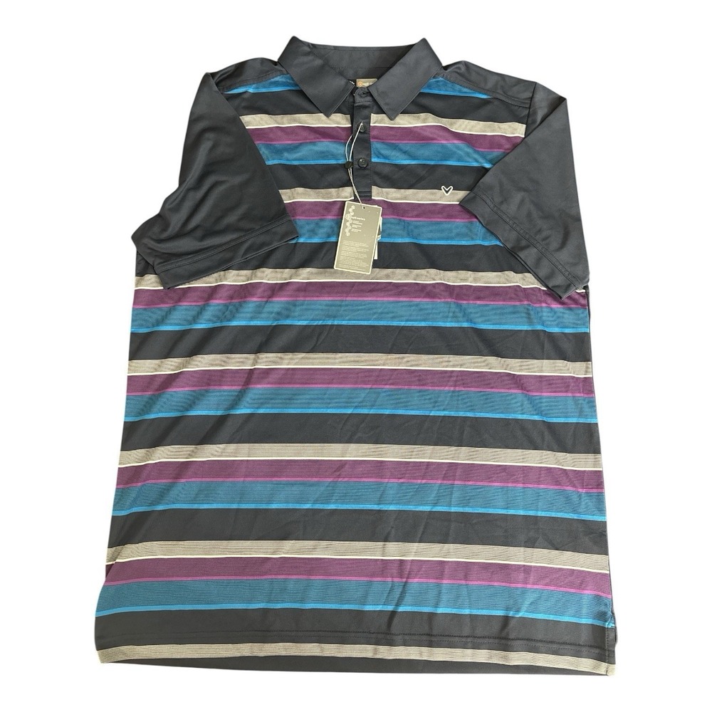 Callaway Opti-Dri Men's Polo Shirt Size 2XL Blue Purple Black Striped Polyester